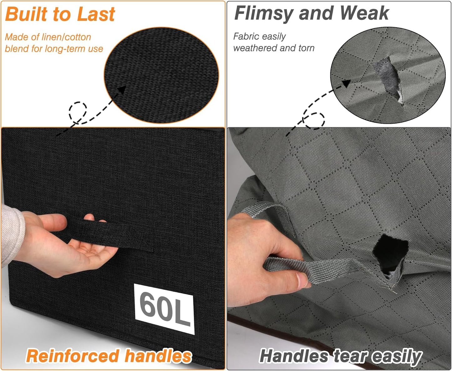60L Comforter Storage Bag, Sturdy Construction Blanket Storage Bin with Durable Handles, Storage Bags for Clothes with Dual Zipper for Sheet Quilt Sweater Bedding Pillow, Black