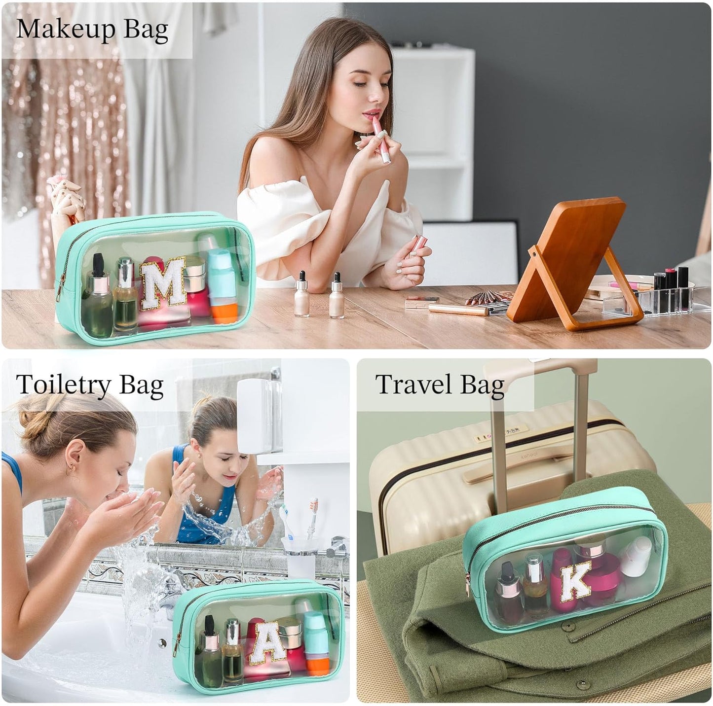 YOOLIFE Initial Clear Makeup Bag | Travel Clear Makeup Bag | Travel Beach Toiletry Bag | Car Organizer Essentials for Women | Teacher Birthday Gifts Christmas Stocking Stuffers Blue K