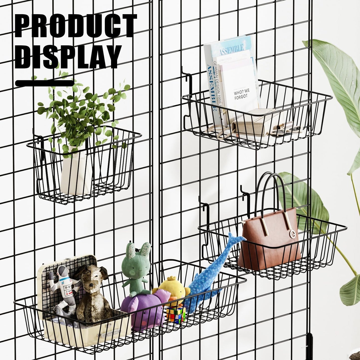 11.8" L x 5.9" D x 5.9"H - 6 pcs Black Wire Baskets for GridWall and SlatWall - Merchandiser Baskets,Grid wall Shelves Hanging Wire Basket Multi Function Storage Organizer