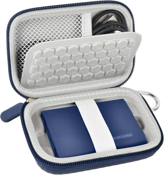 Carrying for Samsung T9/ T7/ T7 Shield Portable SSD 4TB 2TB 1TB, USB External Solid State Hard Drive Storage Travel Carrying Holder Fits for USB Cable (Blue)-Box Only