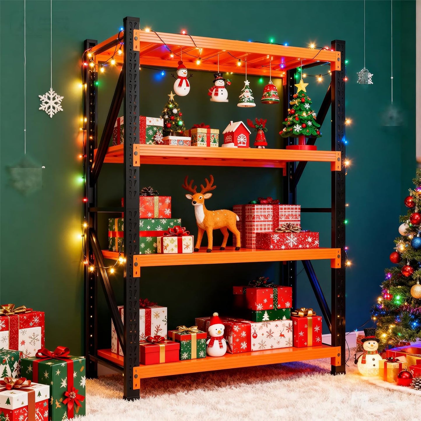 79" H Garage Shelving,4000LBS Heavy Duty Storage Rack,4 Tiers Metal Storage Rack Shelf, Adjustable Shelving Unit for Garage,Kitchen,Warehouse,Basement,78.7" H x 59" W x 19.6" D,Black&Orange