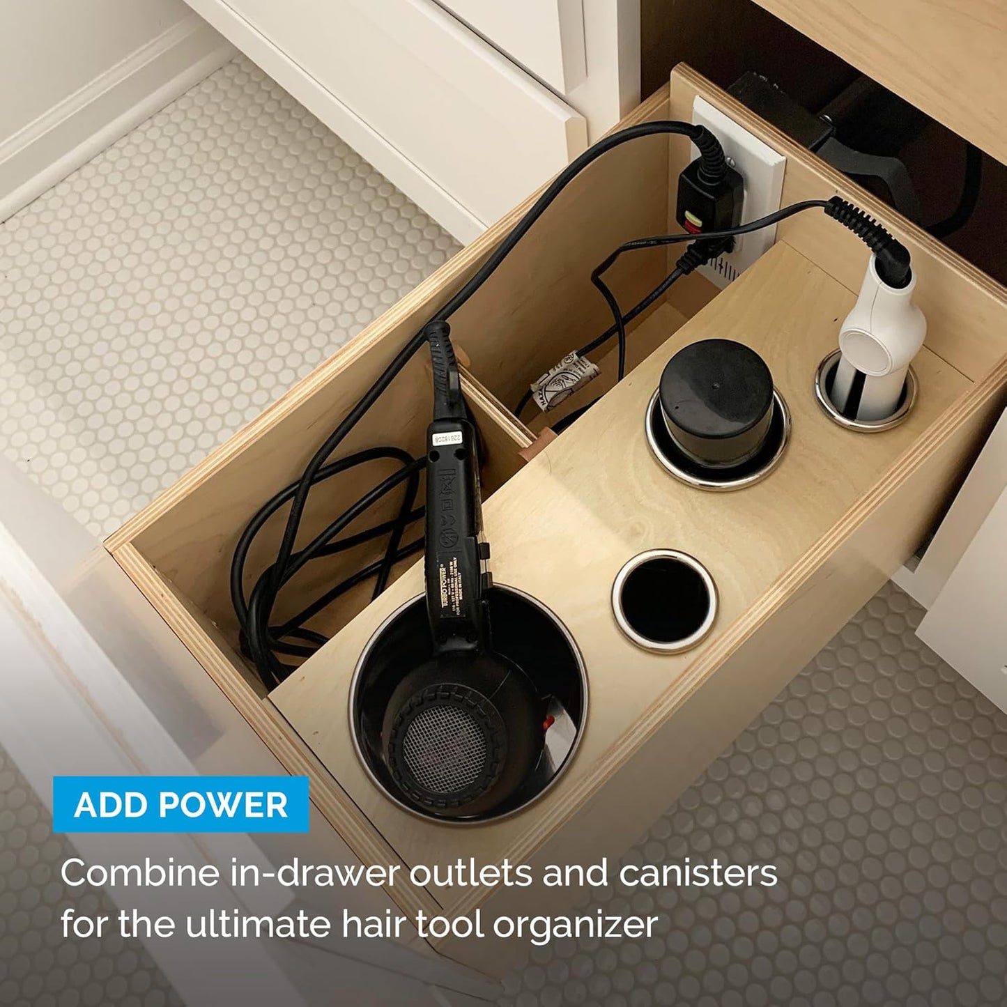 Docking Drawer 5" Stainless Steel Canister for Hot Tools, Capped Design, Safely Stow Styling Tools
