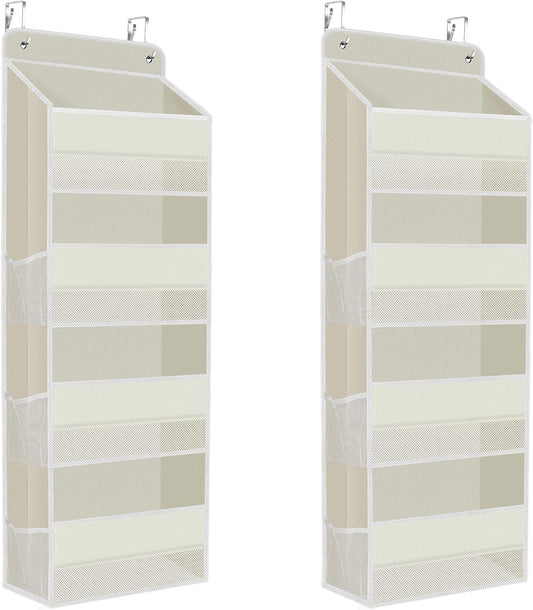 2 Pack Over The Door Organizer, Hanging Storage Organizer with Clear Window, 40lb Ultra Sturdy Large Capacity Room Organizer for Pantry Laundry Bathroom Nursery Closet (Beige)