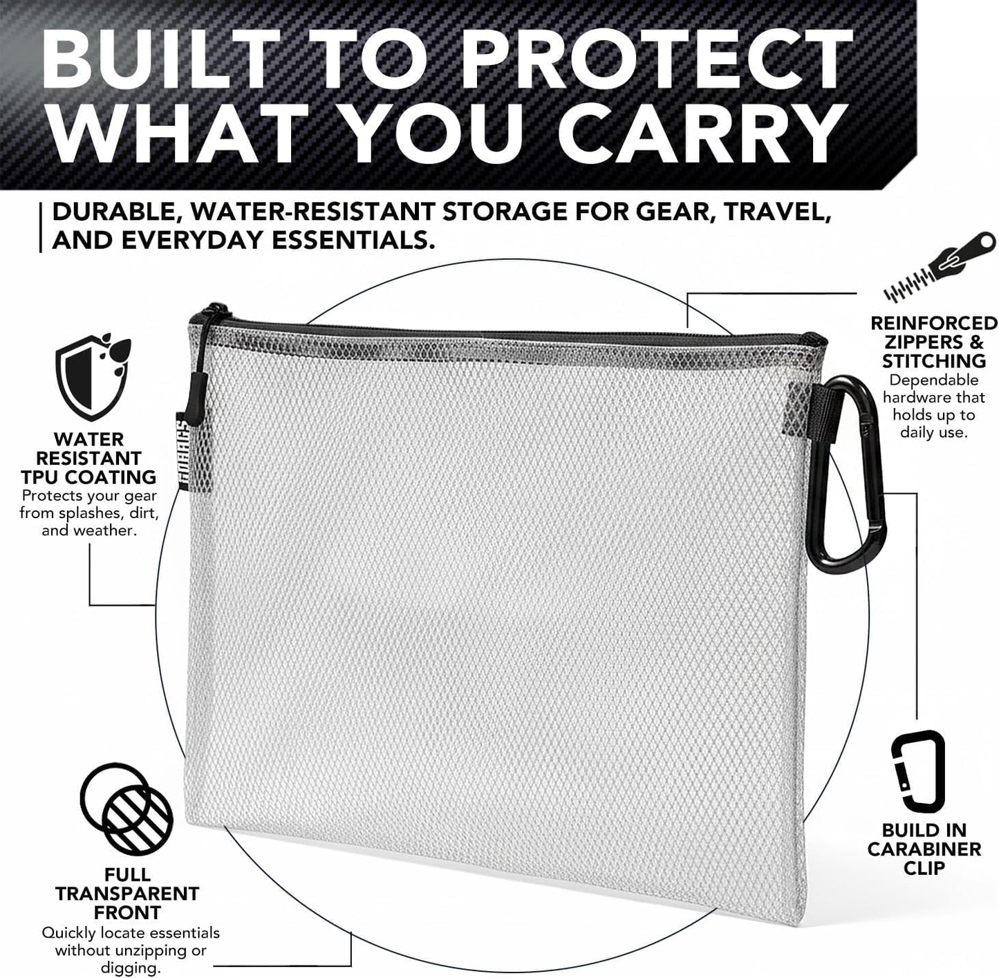 GOBAGS Air Production Medium Clear Zipper Pouch (4‑Pack) – Cable Organizer & Travel Gear Bag for Electronics, Camera Accessories, Tool Pouch & Small Tech Storage