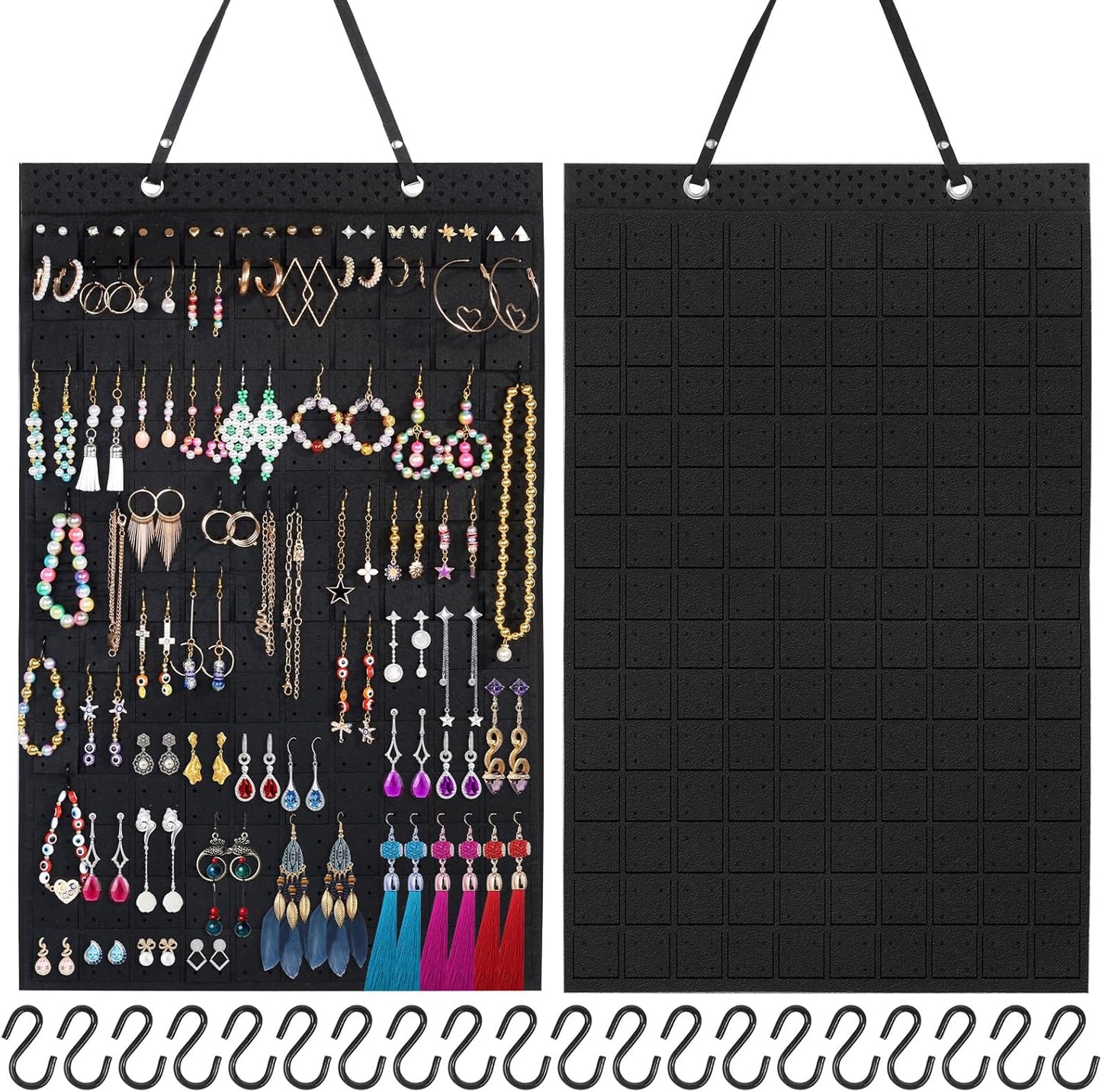 Caffox Hanging Earring Holder, Large Earring Organizer with 20Pcs Extra Hooks for Earrings, Necklaces, Bracelets, Jewelry and Sunglasses, Wall Earring Display for Home, Holds Up To 300 Pairs