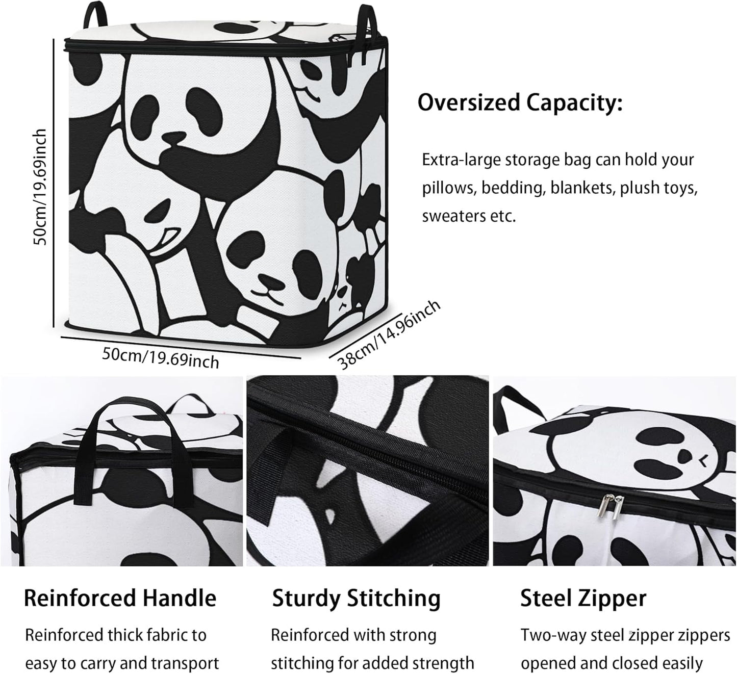 Large Comforter Storage Bag with Zipper,Closet Organizer for Clothes/Blankets/Quilts/Pillows,Fabric Storage Bags with Portable Handles 95L(2-Pack)