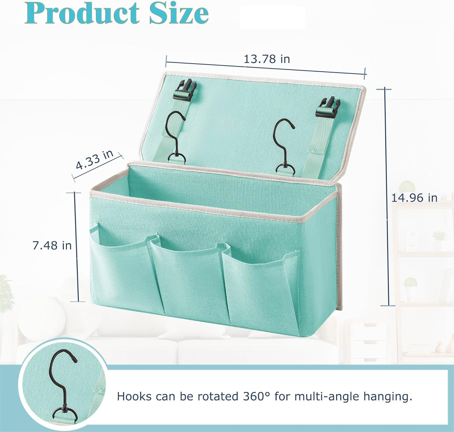 Bedside Caddy/Bedside Storage Organizer Hanging Bag with Three Options,Suitable for home beds, sofas, and dormitory beds—can hold magazines, books, phones, iPads, remote controls. (Green)