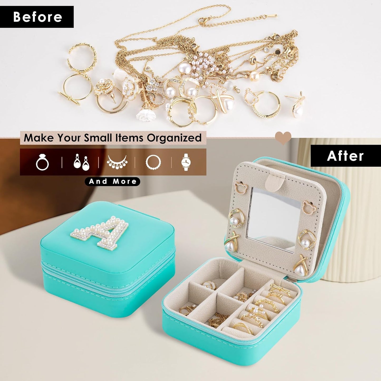 Birthday Gifts For Women - Initial Jewelry Box & Travel Case, Gifts for Wife, Girlfriend or Bridesmaid