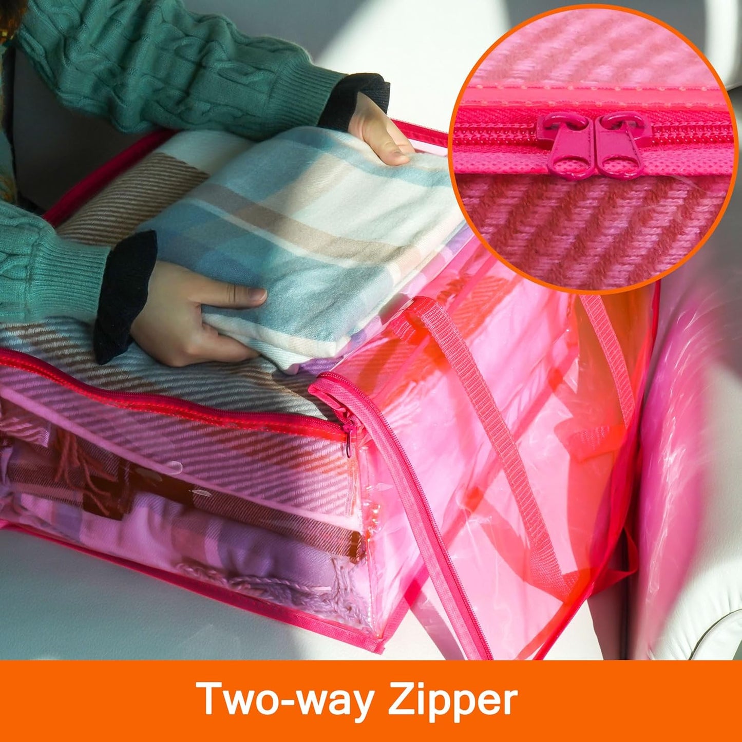 Vieshful Pink 40L Clear Clothes Storage Bag with Zipper 5 Pack Colorful Clothes Organizer Vinyl Storage Bag for Comforter, Blanket, Bedding, Duvet, Transparent Moving Totes