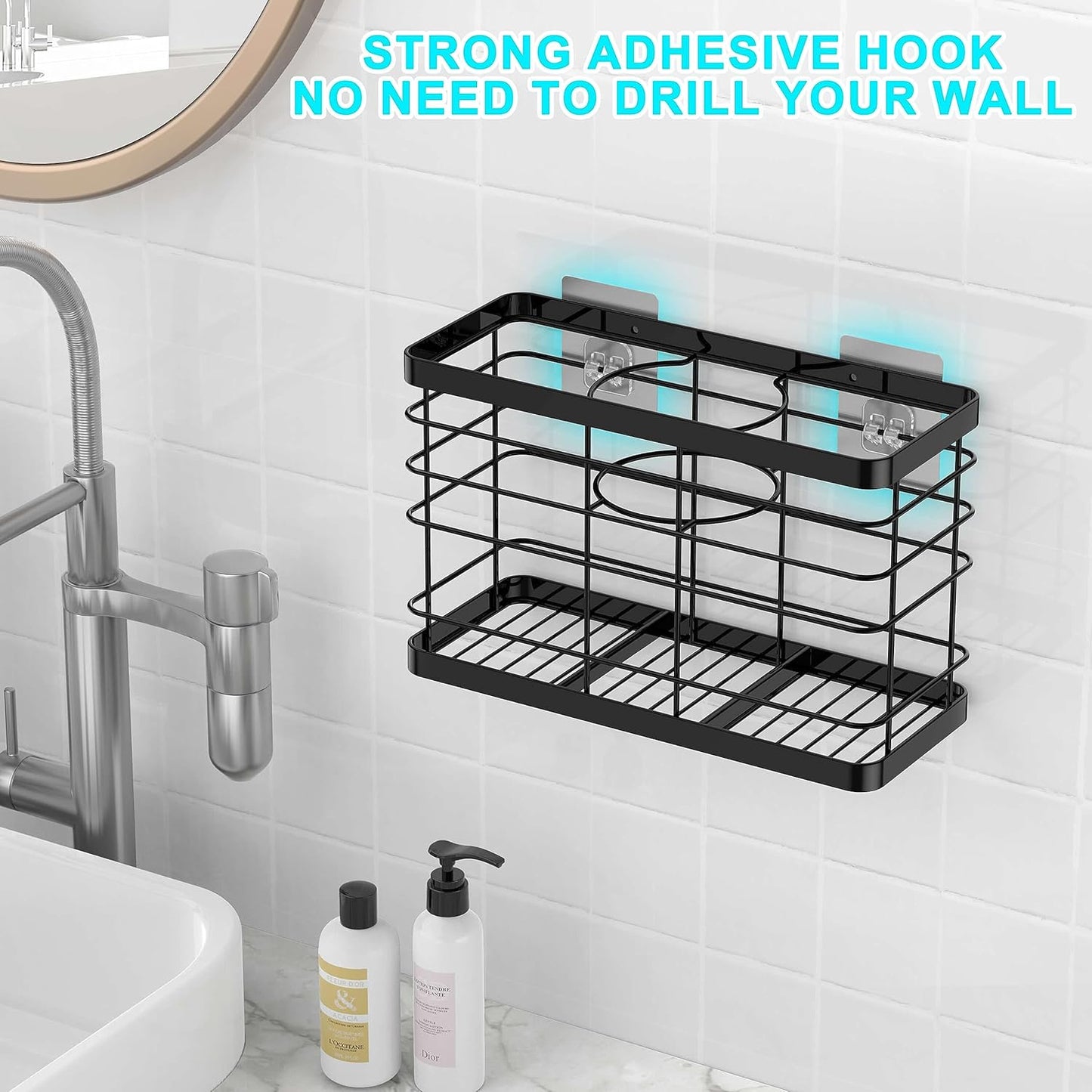 Hair Tool Organizer - Blow Dryer & Hair Dryer Holder Cabinet Door, Bathroom Organizer & Storage Basket for Styling Tools