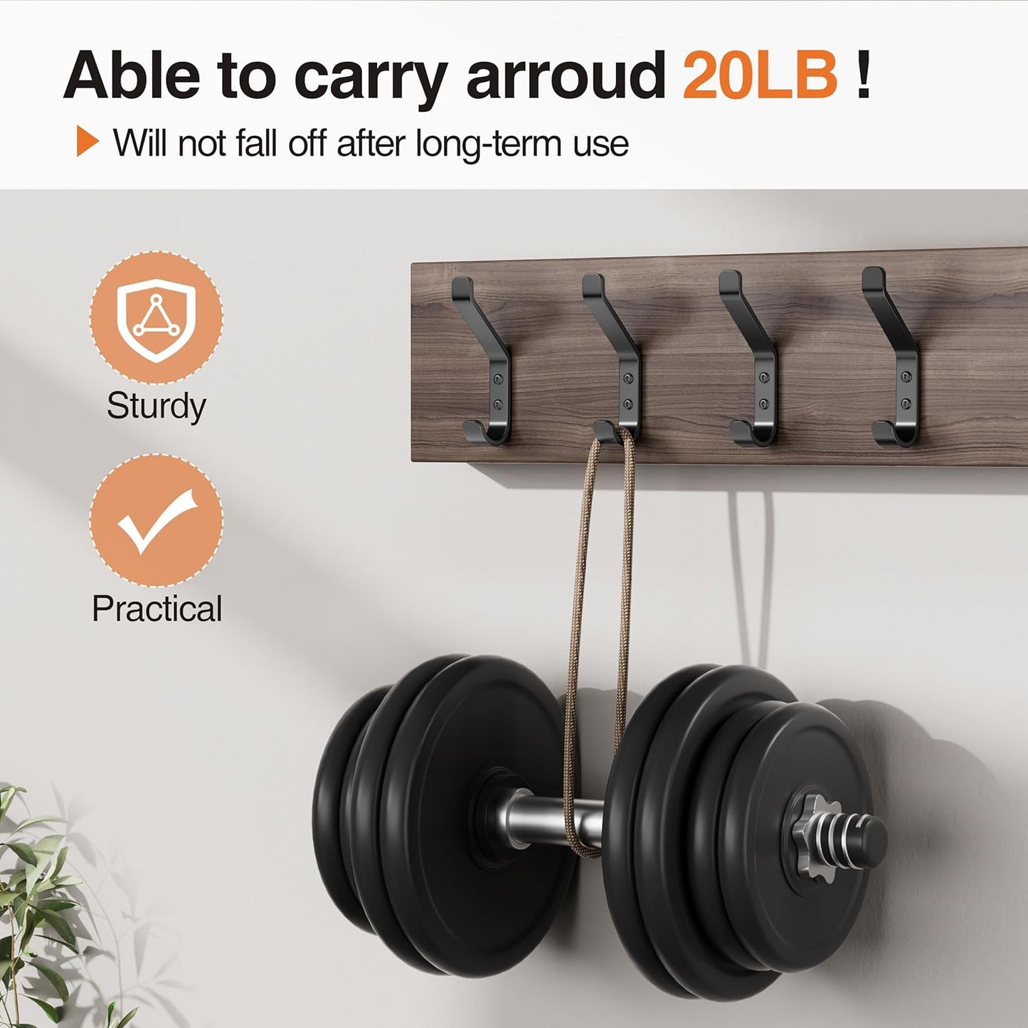 Coat Hooks Wall Mount for Hanging: 20LB Sturdy Hanger for Backpack, Towel, Bag, for Closet, Bathroom, Door, Mushroom, Stainless Black 6 Pack, 3.75"