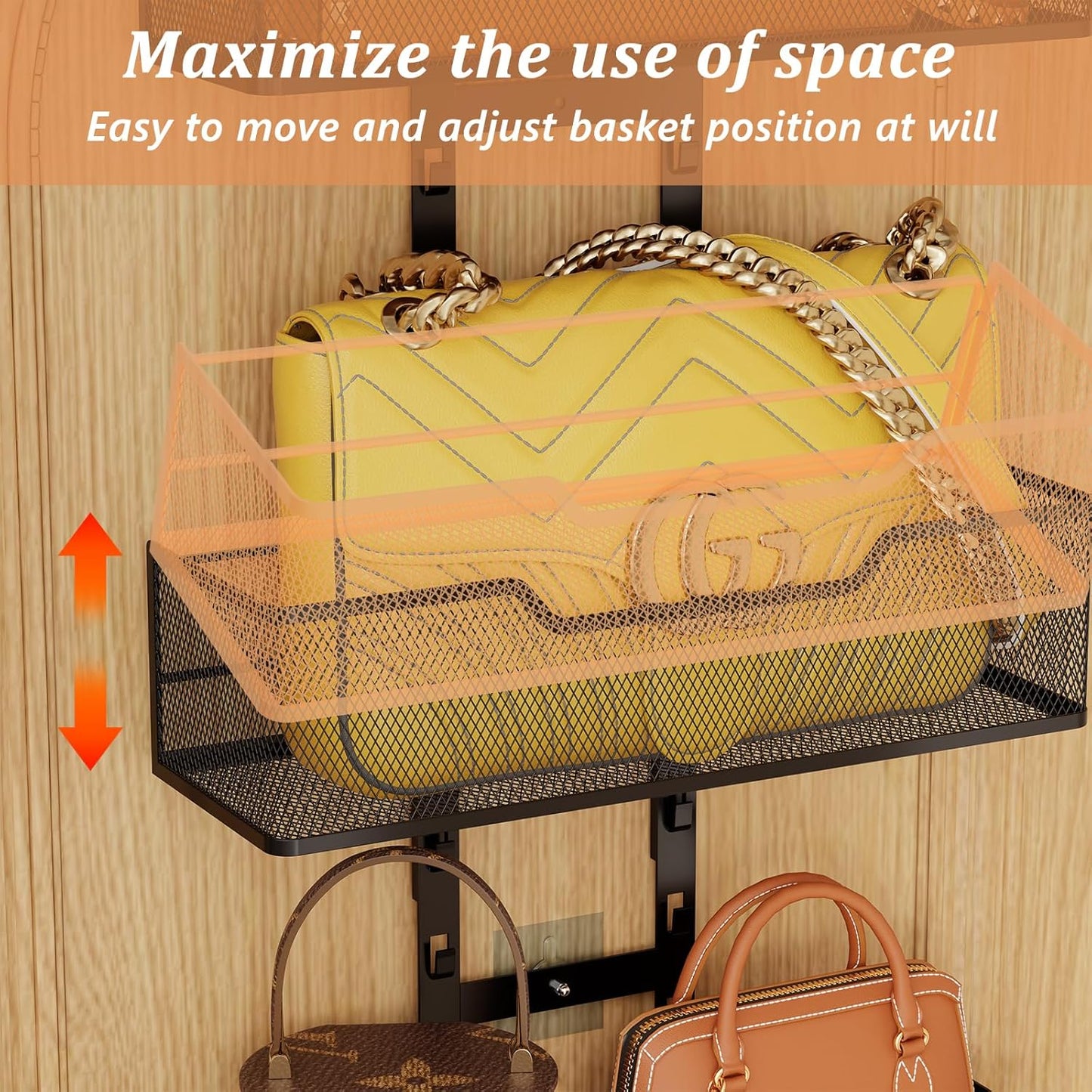 Purse Organizer Over The Door,Adjustable Durable Metal Purse Holder Handbag Purse Organizer for Closet with 5 Hooks Medium