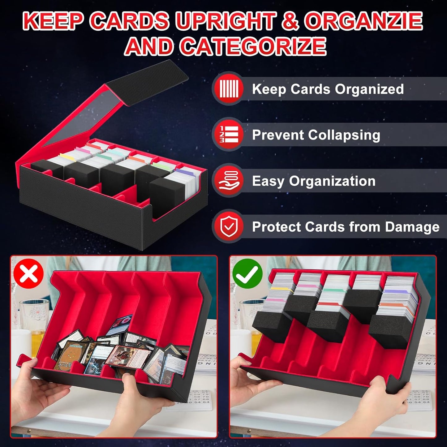 AOBOPLE Trading Card Storage Box,3900+ Card Box Storage with 48 Dividers and 5 Foam Supporters PU Leather Magnetic Card Box for MTG,TCG, Magic and Sport Cards,Great Gift for Card Collectors