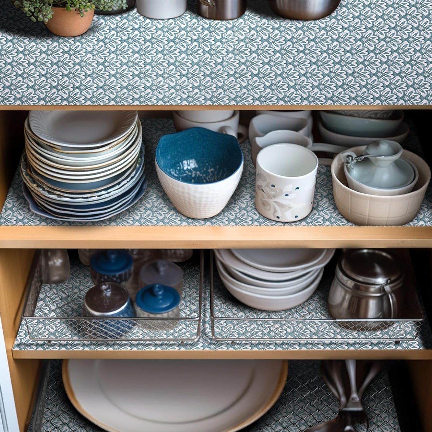 18" W x 96" L Floral Drawer and Shelf Liner for Cabinets, Non-Adhesive Strong Grip Non-Slip Flower Shelf Cabinet Kitchen Shelf Liners for Kitchen Cabinets