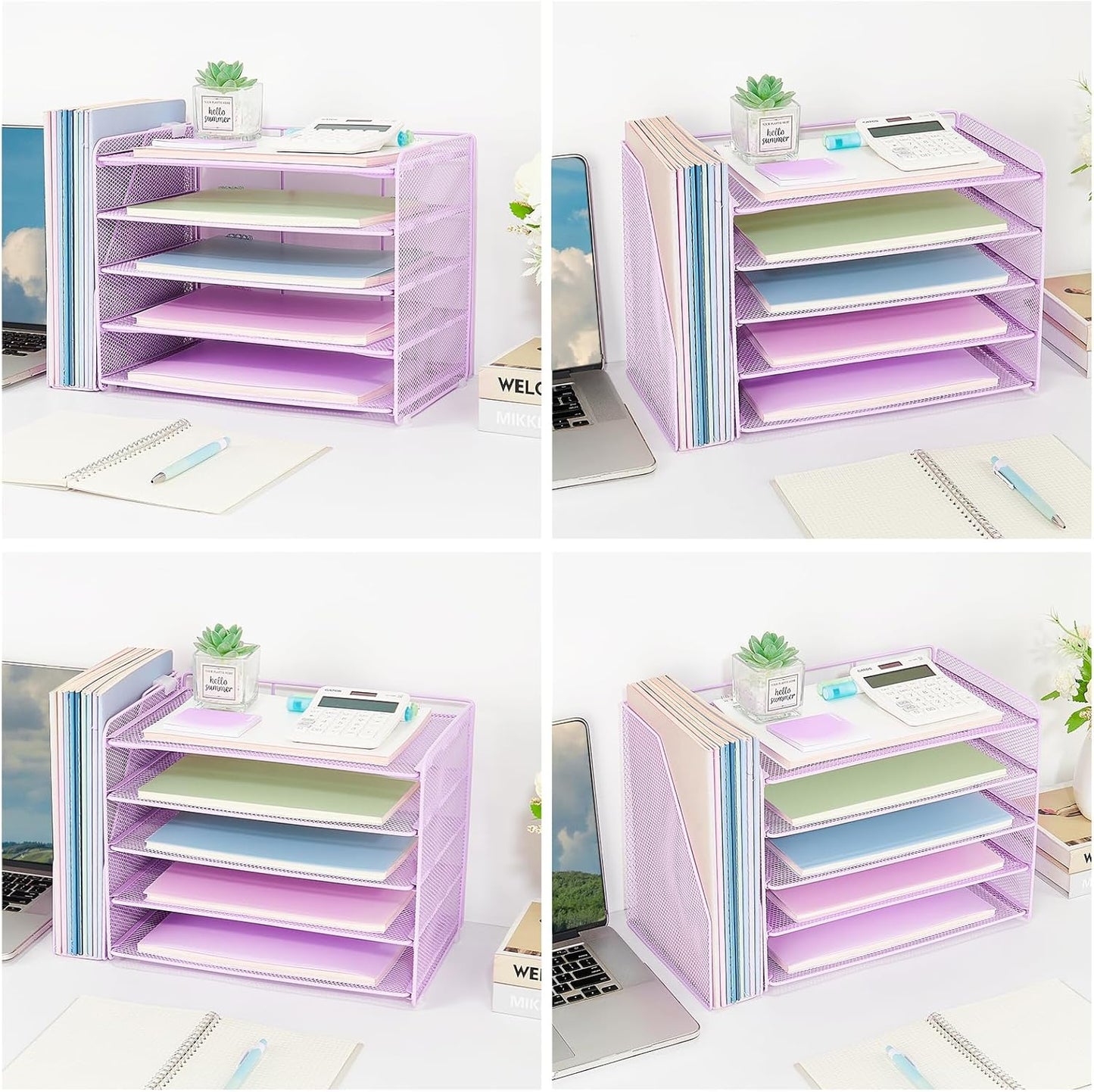 OPNICE 5-Tier Paper Organizer with Magazine Holder, Desk Organizers and Accessories, Office Desk Accessories & Workspace Organizers, Desktop File Organizer for Office Supplies Storage, Purple