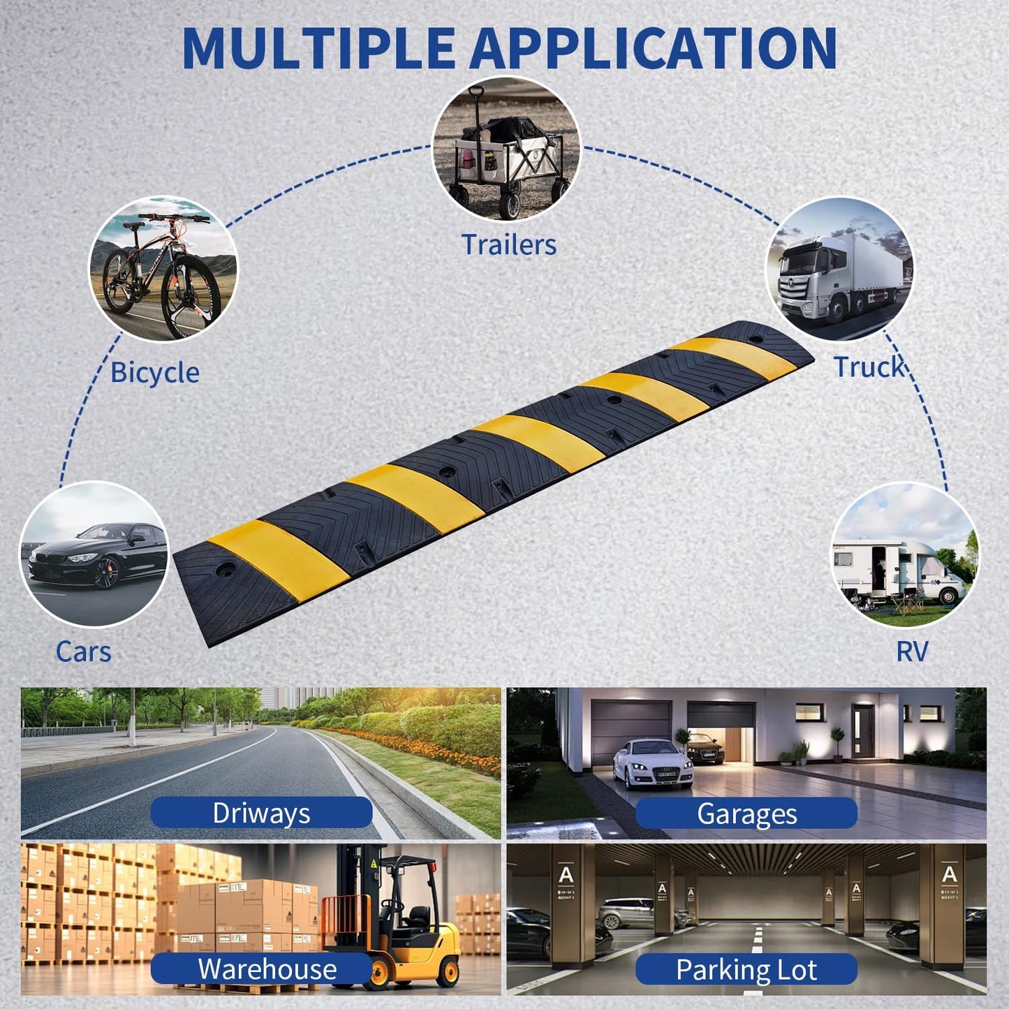 BESEA 6FEET Heavy Duty Rubber Speed Bump, 72" x 12" x 2" Heavy Duty Speed Bump Cable Protector Ramp for Driveway, Road Parking, Garage, Parking Lot, Warehouse