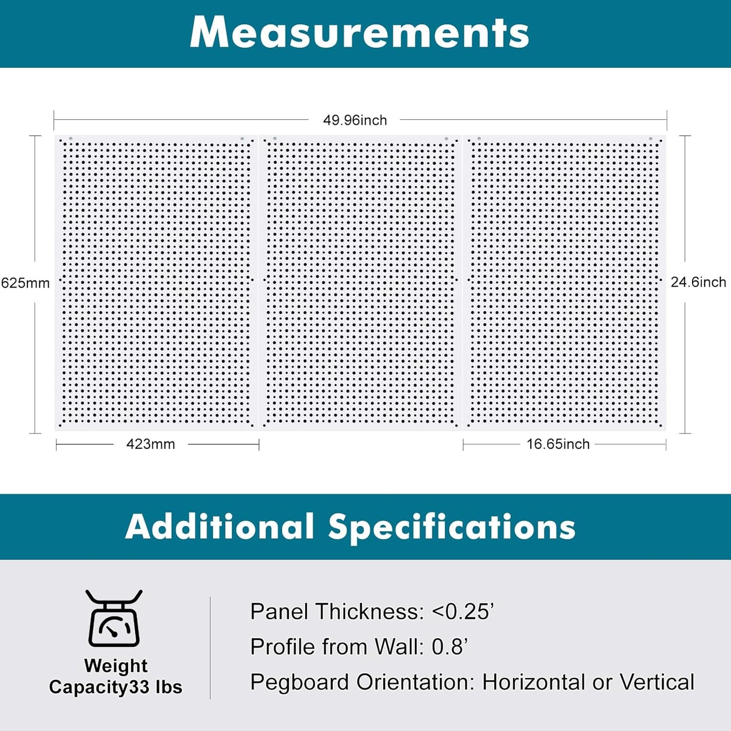 Pegboard Rack Garage Storage,Steel Pegboard Heavy Duty- 3 Pack 16-Inch X 24-Inch Metal Peg Board Tool Organization Panels (White)