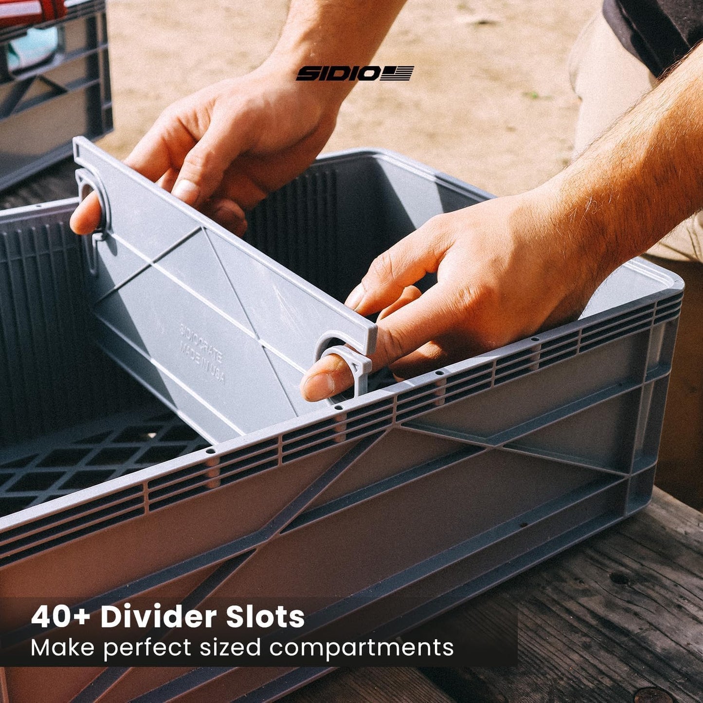 SIDIO Quarter Crate 4 Pack of Stackable Storage Bins - Organizer Bins with Dividers for Garage Organization, Home Storage - Heavy Duty Plastic Containers - 19.16” x 12.75”x 4.57” (Optic Green)