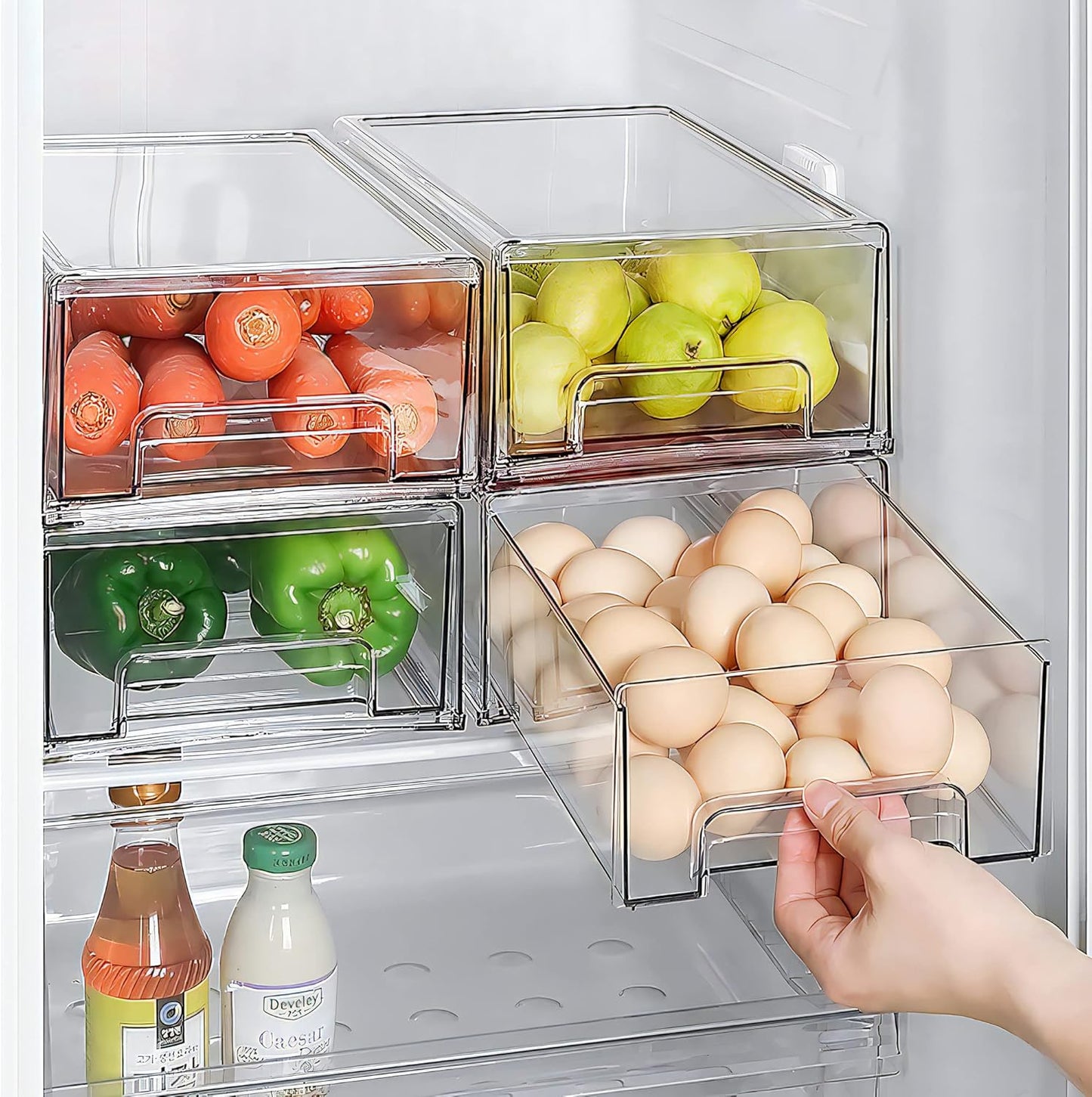 Mano 2Pack Clear Fridge Drawers Pull Out Stackable Refrigerator Drawer Organizer Bins Pantry Storage Box Plastic Food Containers for Kitchen Bathroom Office Closet (2pack-Large)