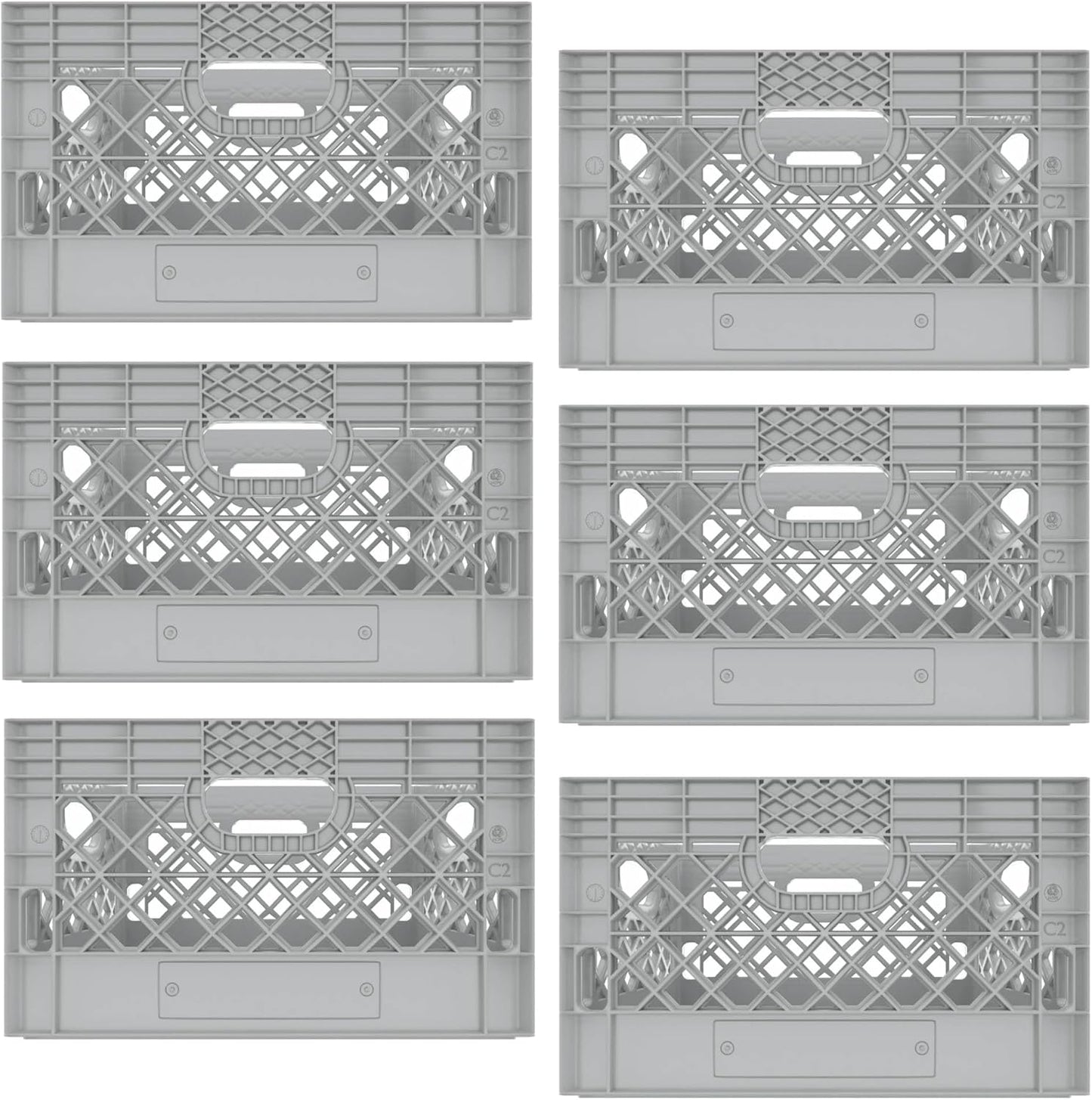 Heavy Duty Plastic Storage Milk Crates, Stackable Utility Organizer Bins, 19x11x13 Inches, 6 Pack, Made in USA, 24 Qt/6 Gallon Capacity (Gray)