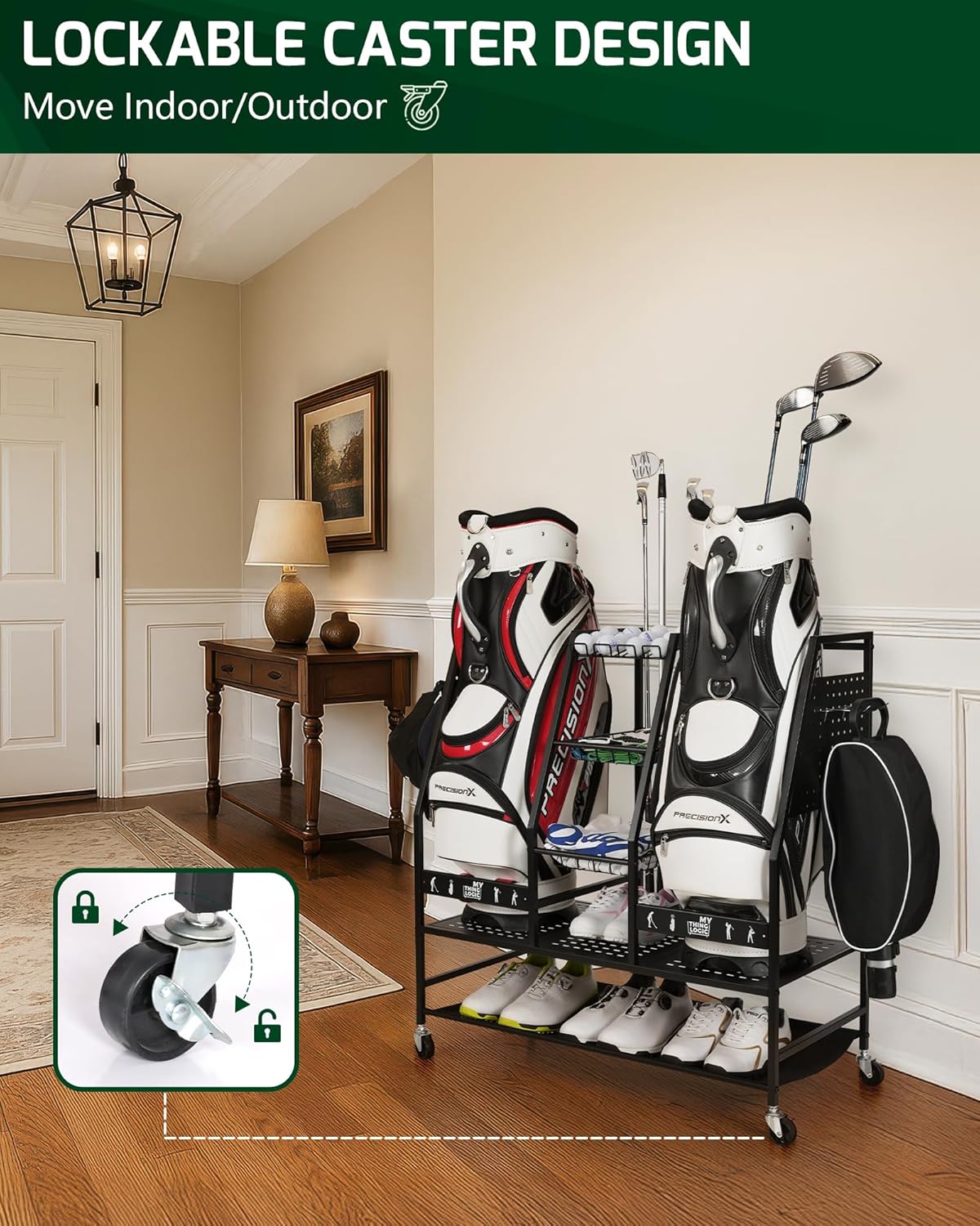 Mythinglogic Golf Bag Storage Organizer, Extra Large Golf Storage Stand for Golf Bag Accessories, Golf Storage Rack for Garage, Golf Club, Home