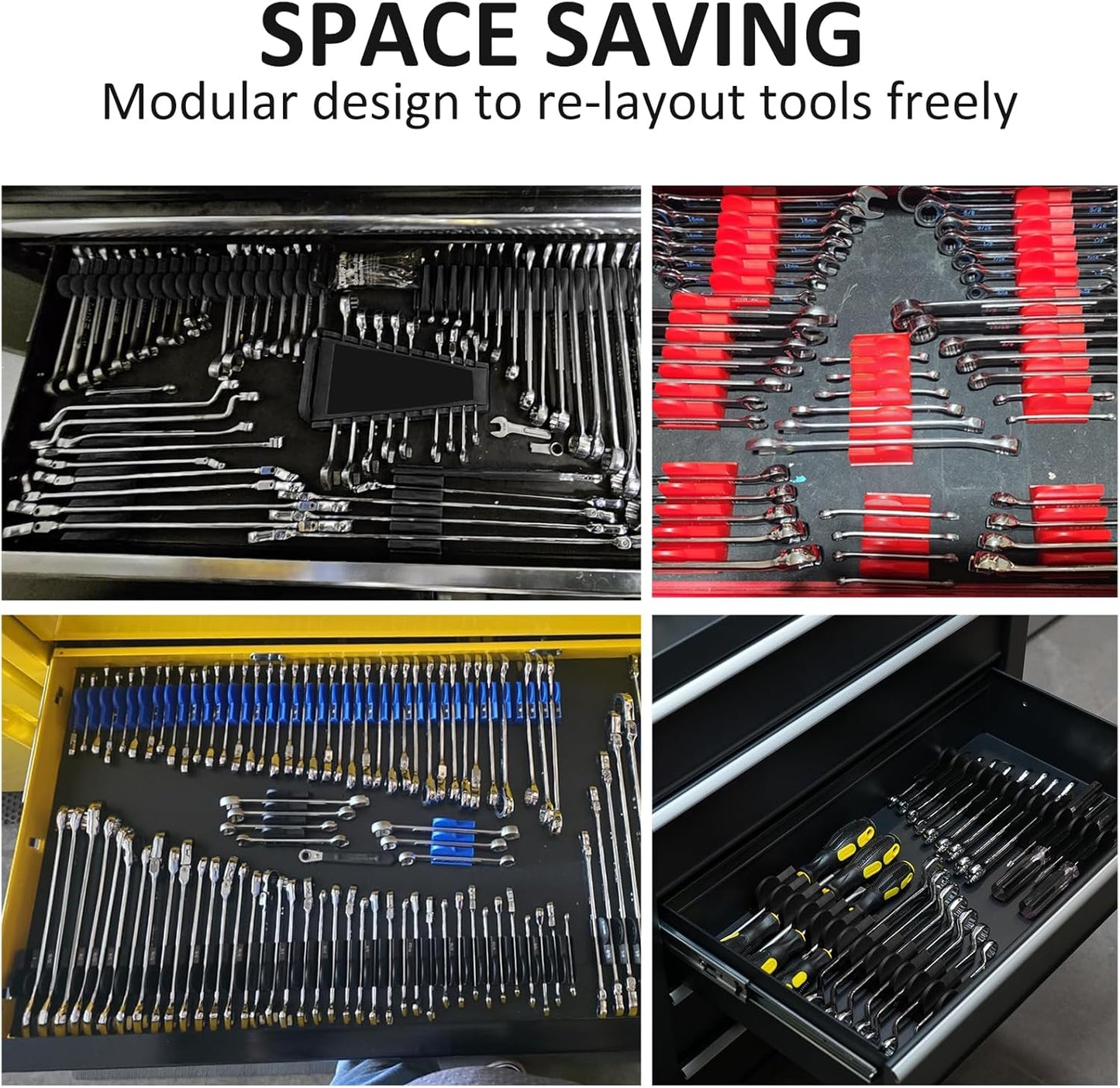48 pcs MAGNETIC Modular Wrench Organizers for Tool Drawers - Wrench Rack with Metric&SAE Labels, Perfect Tool Storage Holder. Gift for father, brother and boyfriend (with magnet)
