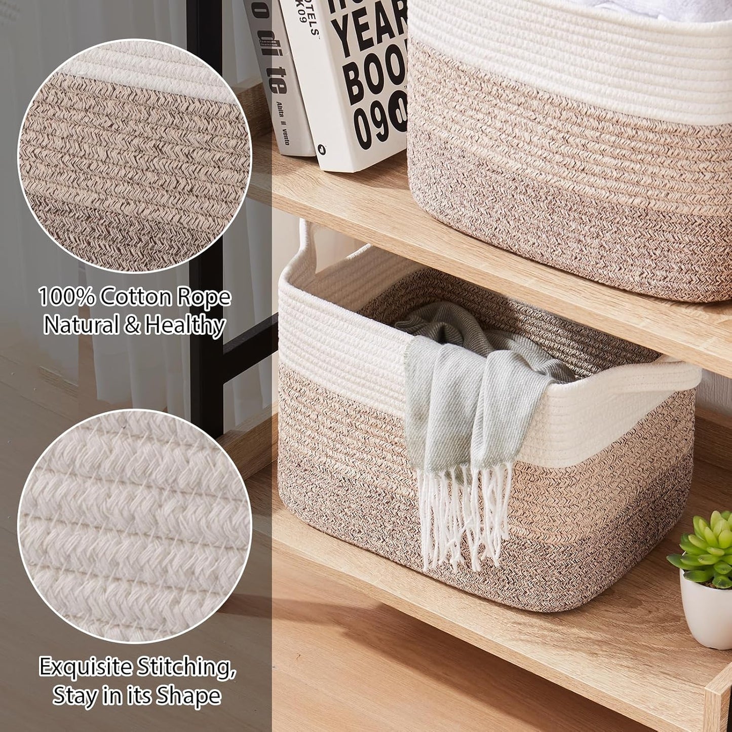 Storage Basket for Organizing, Woven Baskets for Storage, Rectangle Decorative Baskets for Shleves, Closet, Toys, Books, Nursery Organizer Bins - Pack of 3 (Gradient Yellow, 13"x9.85"x8.7")