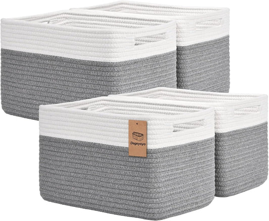 Storage Baskets for Organizing, 4 Pack Storage Baskets for Shelves, Woven Basket for Shelves, Closet Organization, Rectangle Organizer Basket Gifts Empty, 13"Lx8.7"Wx7.9"H Decorative Bins with Handles