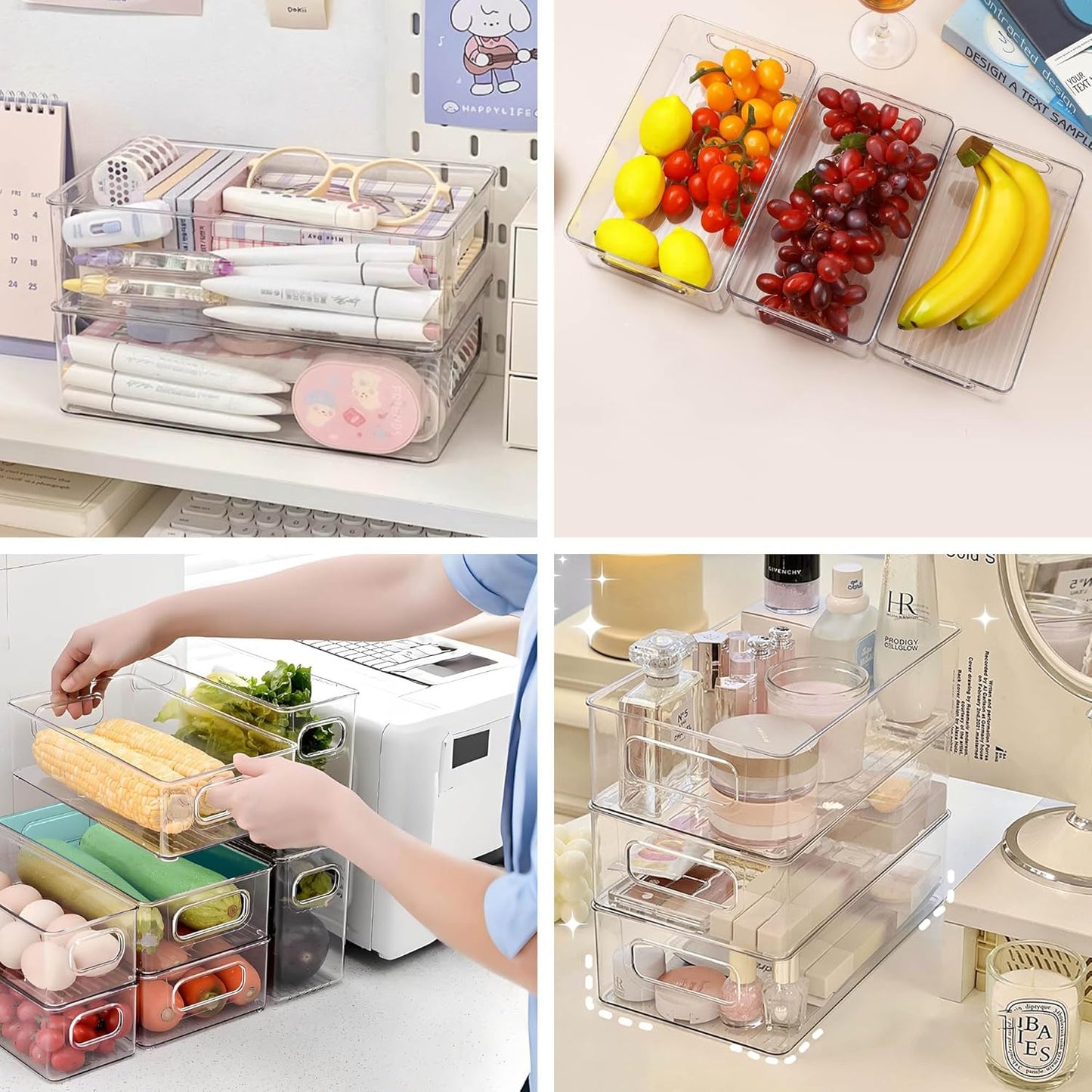 Refrigerator Organizer Bins 6 Pack Fridge Organizers with Handles Clear Freezer Storage Containers for Pantry, Cabinets,Shelves, Drawer