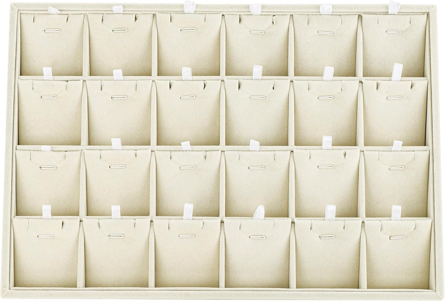 Mornajina 24 Grids Stackable Jewelry Tray Organizer with Removable Dividers, Velvet Jewelry Display Tray for Earrings Necklaces Bracelet Rings Display Showcase - Light Khaki