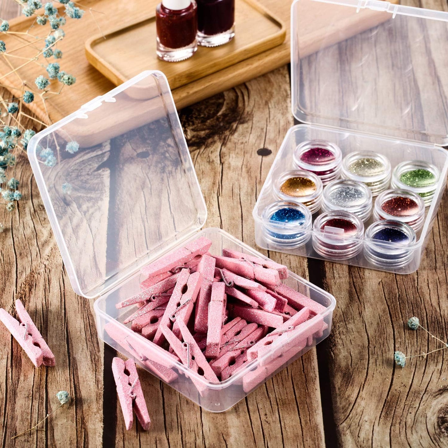 SATINIOR 24 Packs Small Clear Plastic Beads Storage Containers Box with Hinged Lid for Storage of Small Items, Crafts, Jewelry, Hardware (3.7 x 3.7 x 1.18 Inches)