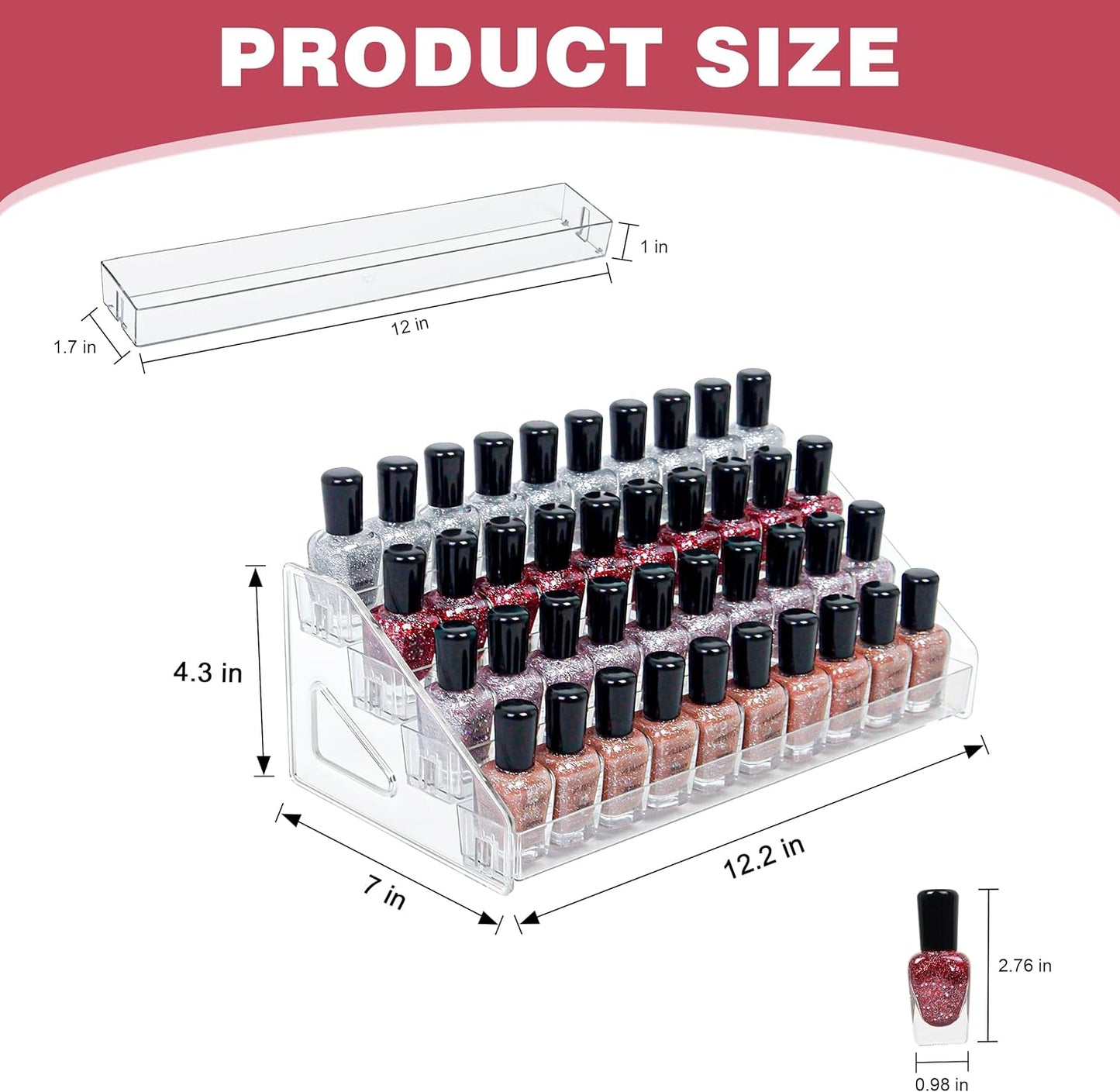 4-Tier Clear Acrylic Nail Polish Storage, Holds 32-64 Bottles, Multi-Purpose Nail Polish Rack, Sunglasses, Essential Oils and Cosmetics