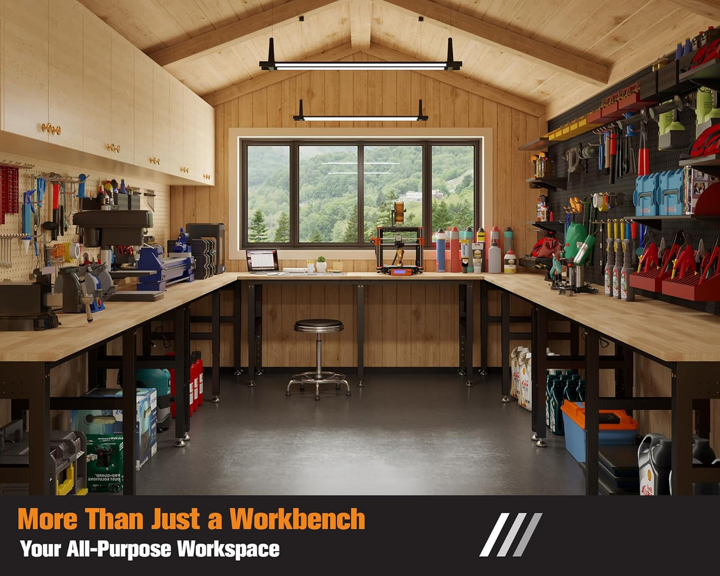 SPECRAFT 72“ Adjustable Heavy Duty Workbench with 4 AC Outlet and 2 USB Ports Power Outlets, 6000 Lbs Capacity, Rubber Wood Top for Garage, Workshop, Office