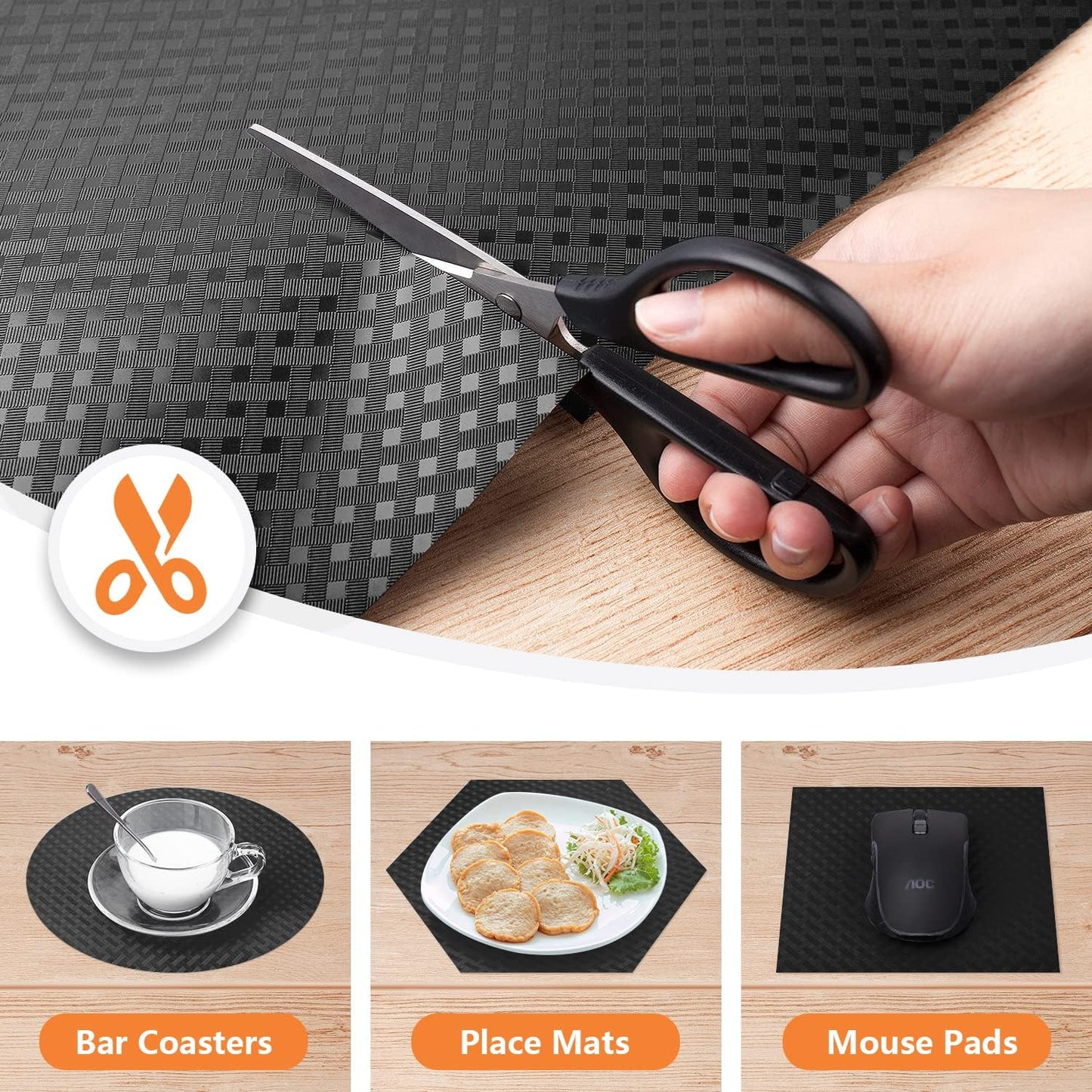 Shelf Liners for Kitchen Cabinets Refrigerator Liners Waterproof & Oil-Proof Kitchen Cupboard Liner Non-Slip Drawer Mats EVA Non Adhesive Fridge Liner for Shelves - Black 11.8 x 118 Inch