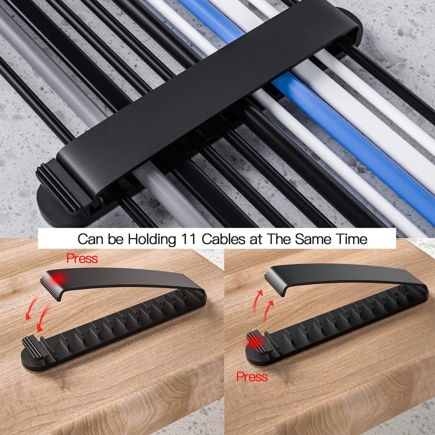 pzoz Cable Clips, 3 Pack Cord Organizer Charger Cable Management for Organizing Home Office Desk Phone Car Wire, Self Adhesive Cord Holders (Black)