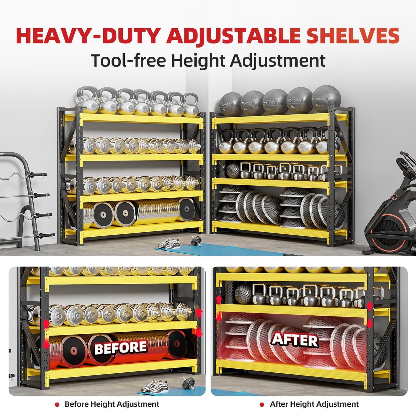 42" W Garage Shelving,4-Tier Heavy Duty Storage Shelves Unit with Adjustable Metal Shelf for Warehouse,Basement,Workshop,3400LBS,42" W x 20" D x 79" H,Black&Yellow