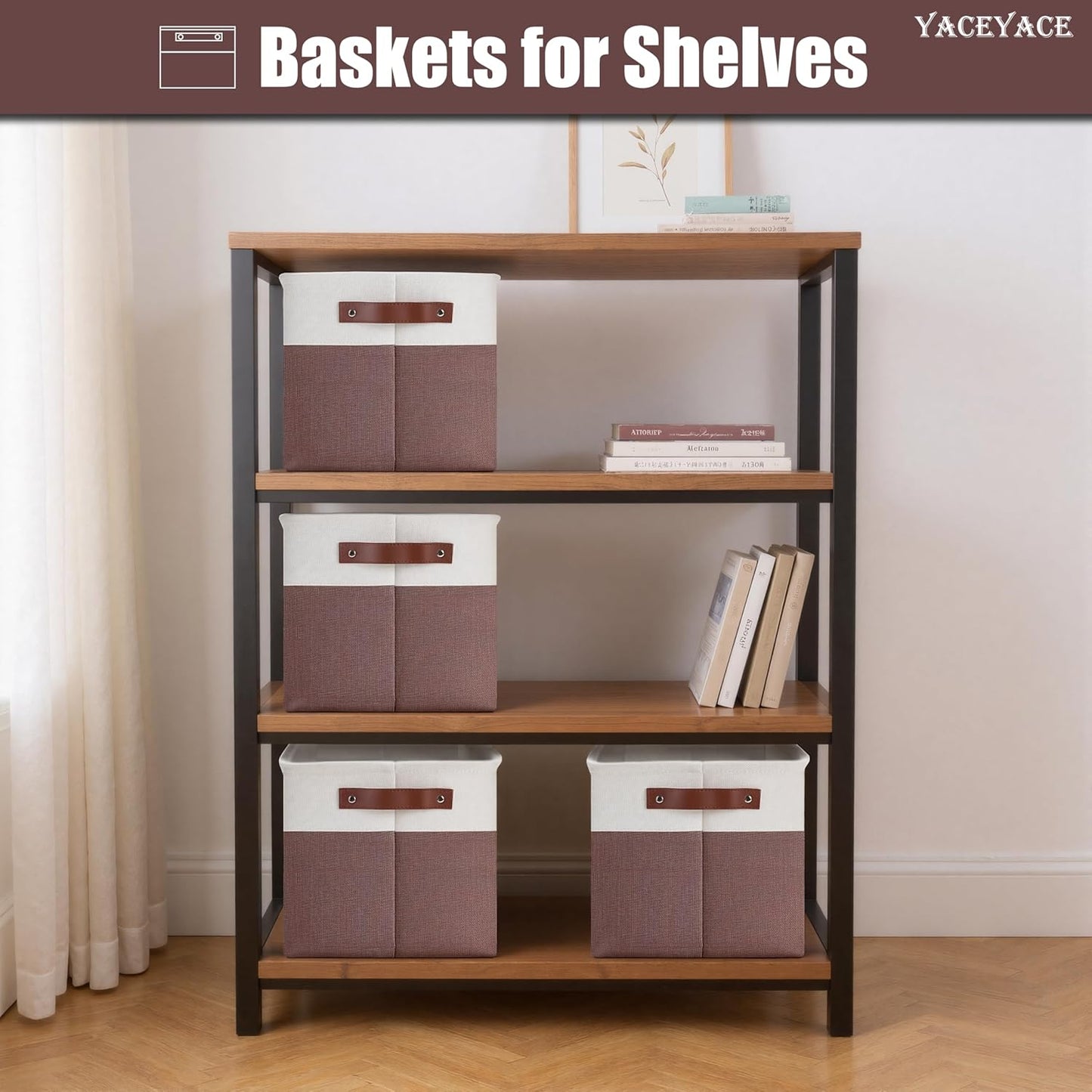 Storage Baskets for Shelves, 4 Pack Storage Bins for Cloth,Toy, Linen Fabric Foldable Basket with Handles, Home Organizing, Decorative