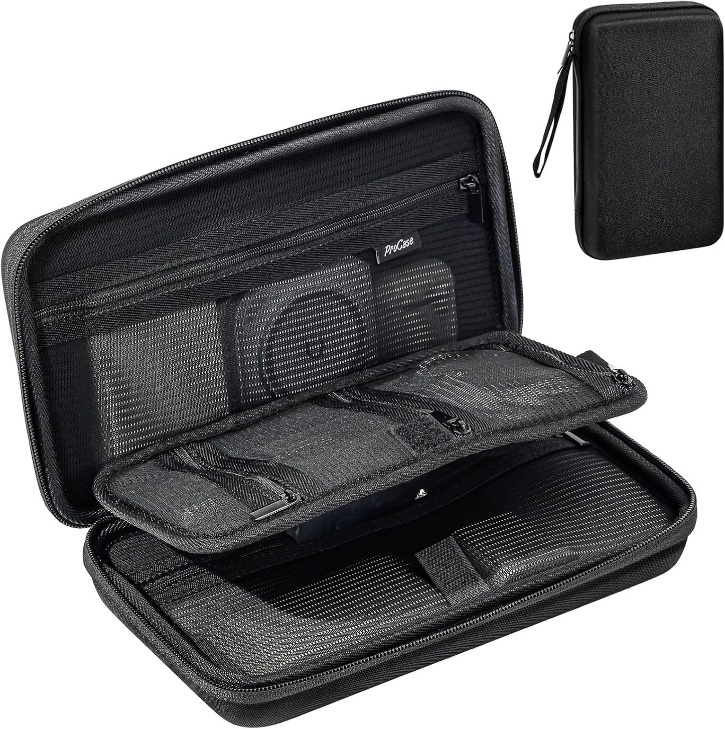ProCase Large Hard Travel Electronic Organizer Case for MacBook Power Adapter Chargers Cables Tech Organizer Hard Drive USB Flash Disk SD Card Portable Electronics Accessories Bag -Black