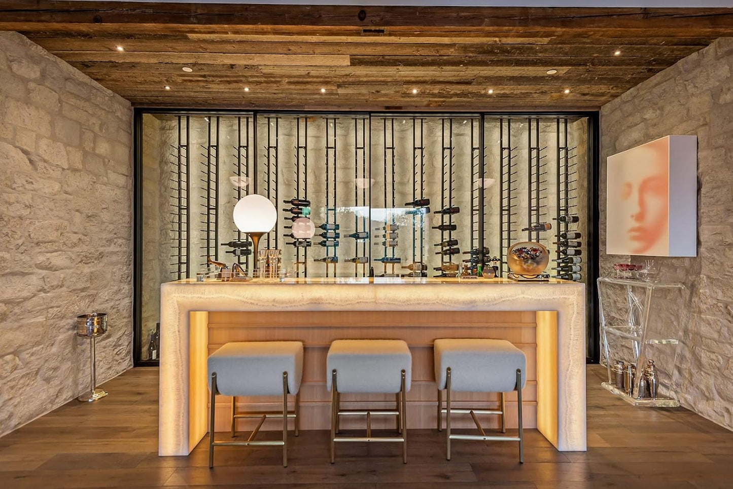 Ultra Wine Racks Floor-to-Ceiling Mount Display (2 Side, Double Deep, Black, Holds 84 Wine Bottles) - Modern Metal Wine Storage for Wine Cellars, Home Bars, Kitchens, & Dining Rooms