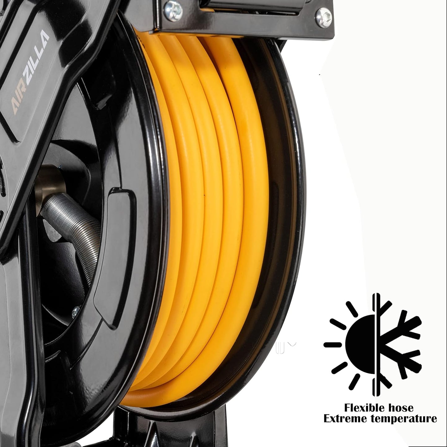 Premium Steel Retractable Air Hose Reel With Dual Arm, 3/8"x50Ft Hybrid Polymer Hose, Heavy Duty Air Hose Reel included Auto Rewind Reel | Quick Air Coupler | Durable Double side Frame.