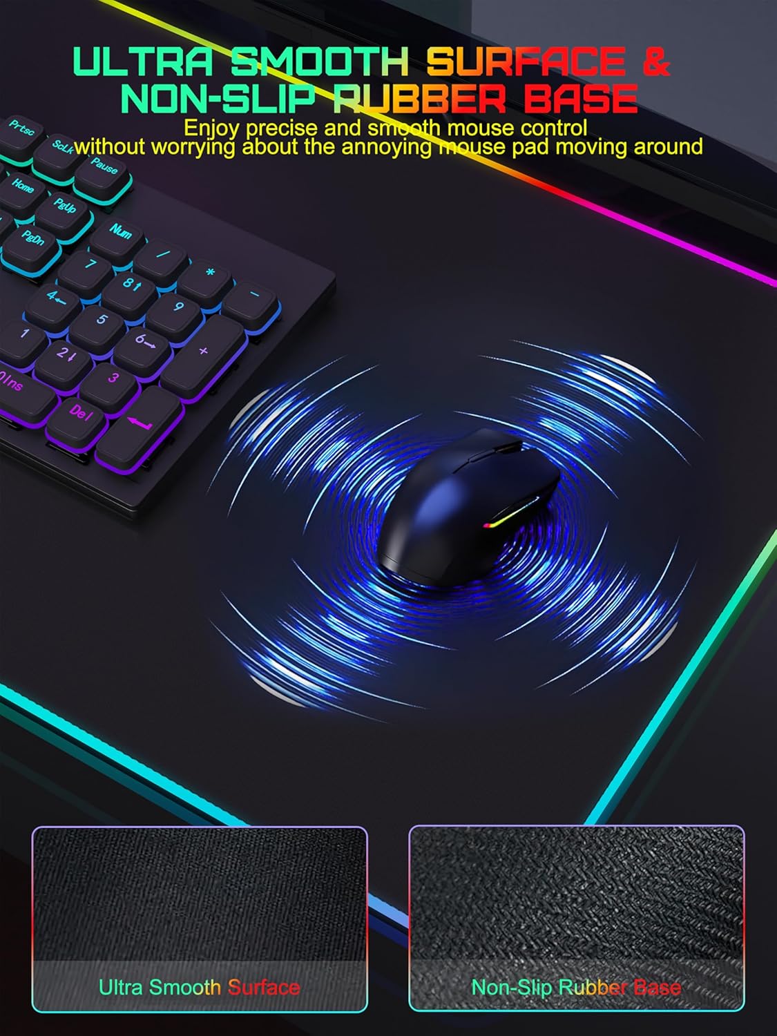 TopMade Mouse Pad with Wireless Charging, 31.5" x 11.81" Large Desk Mat RGB Gaming Mousepad, LED Desk Pad Keyboard Pad with Ultra-Smooth Surface & Non-Slip Rubber Base, Waterproof Desk Pad
