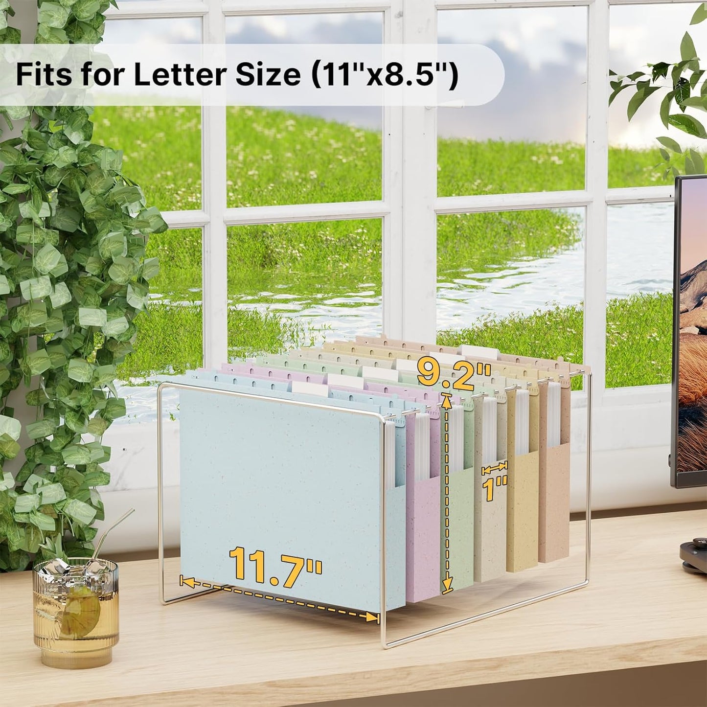 Wheat Straw Plastic Hanging File Folder Letter Size, 12 Pack Extra Capacity Hang Folders with Tabs for Filing Cabinet, Heavy Duty 1" Pastel Expanding Pocket for File Frame Box, File Organizer
