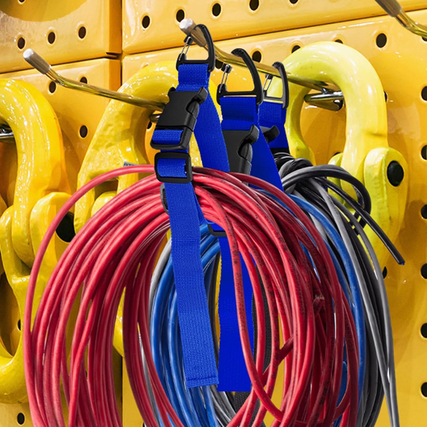 6 Pack 17 Inch Adjustable Extension Cord Holder Organizer with Triangle Clips for Garage Organization and Storage Heavy Duty Extension Cord Hanger for Men Workshop (Blue)