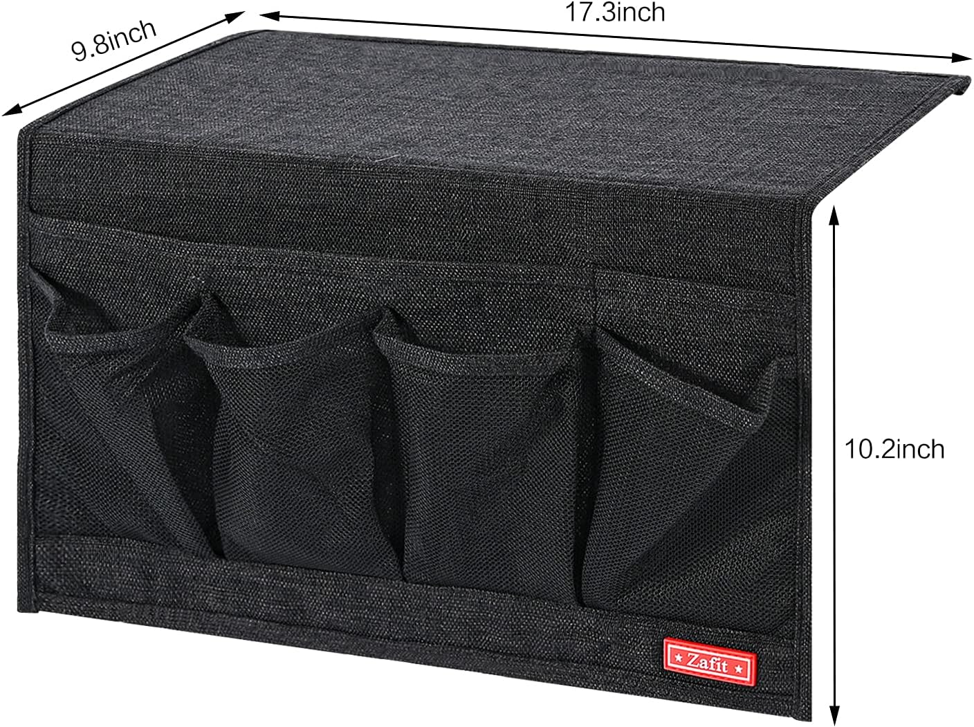 Linen 6 Pockets Bedside Caddy, Bedside Storage Organizer for Magazine, Remotes, Phone (Black)