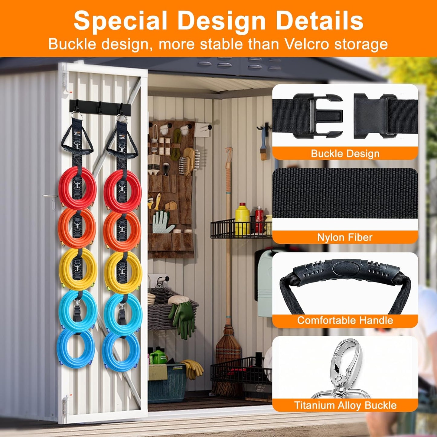 Extension Cord Organizer, 2 PCS Extension Cord Hanger with 5 Detachable Straps, Garage Garden Storage Straps for Cable, Hose, Rope, Tool