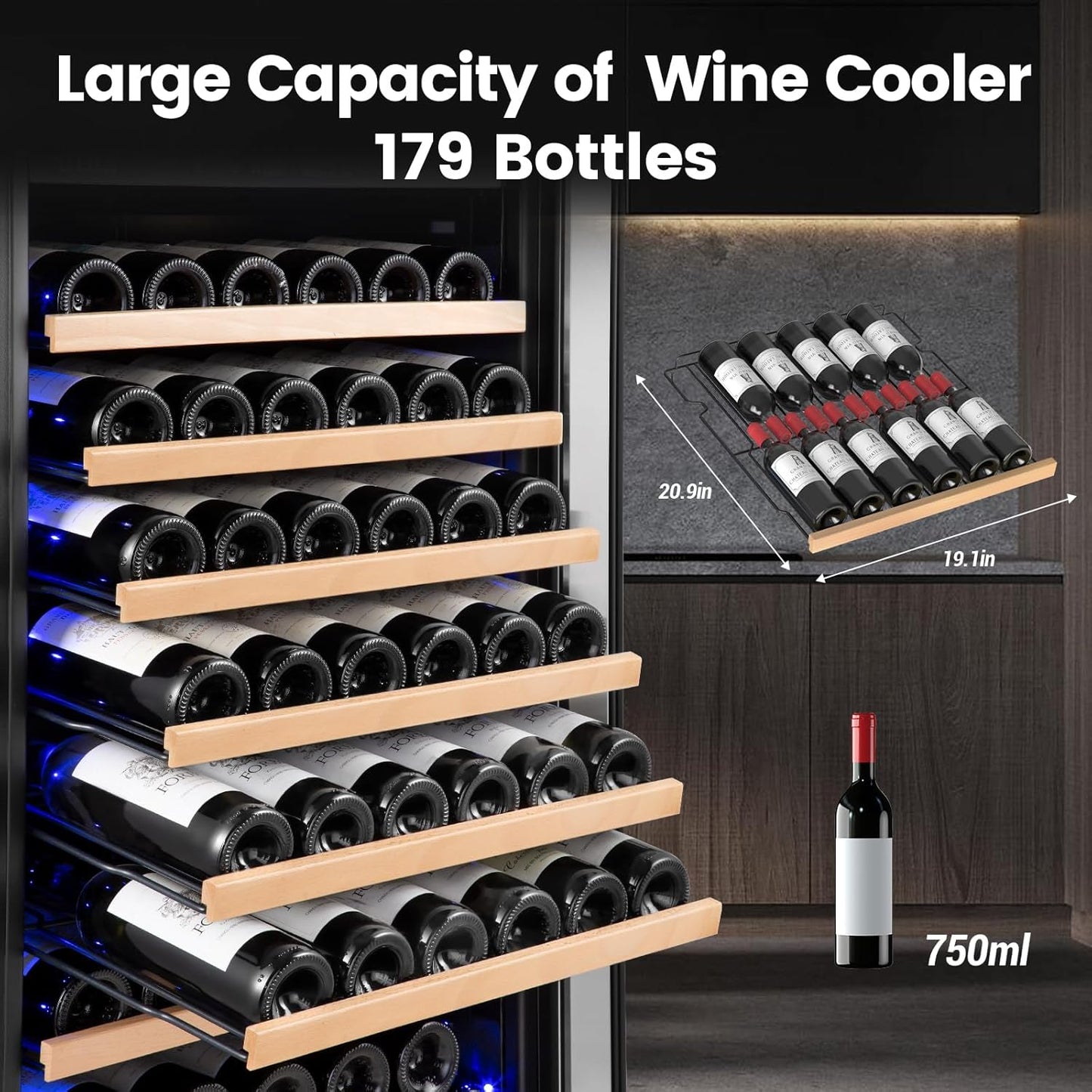24 Inch Wine Cooler Refrigerator Freestanding, Large Tall Built-in 154-Bottles Wine Fridge, Large Capacity Wine Cellar For Wine Collection, Wine Lovers