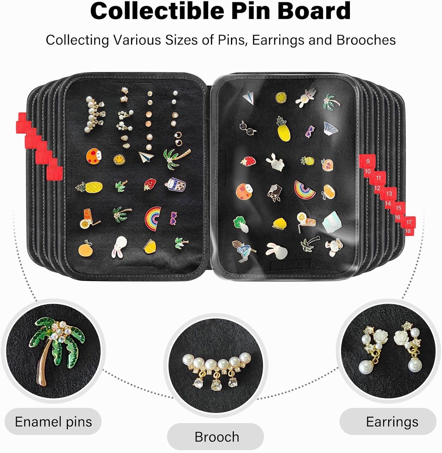 Enamel Pin Display Bag EVA Hard Shell Pin Trading Book, 18 Page Collectible Pin Board, Pin Display Case for Collectors, Suitable for Storing Enamel Pins, Sports Pins, Earrings and Brooches