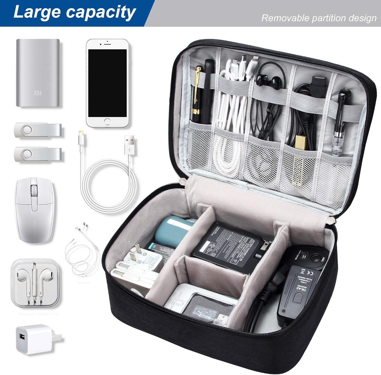 SELLYFELLY Electronics Organizer Travel Universal Cable Organizer Bag Waterproof Electronics Accessories Storage Cases for Cable, Charger, Phone, USB, SD Card, Hard Drives, Power Bank, Cords