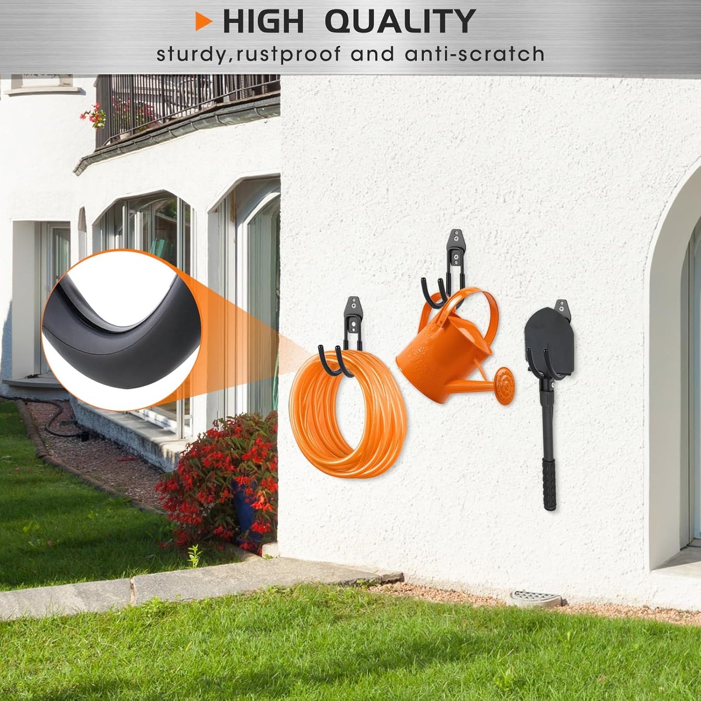 Garage Tool Hooks Wall Mount, 6 Pack Heavy Duty Storage Hooks for Garden Tools, Wall Hooks for Garden Hoses, Brooms, Ladders, Garage Storage and Organization Accessories