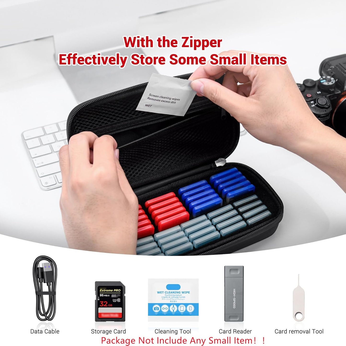 EVA PU CFexpress Type A Card SD Card Holder with 40PCS Individual Plastic Memory Card Case for 20 CFexpress Type-A Cards & 20 SD SDXC SDHC Cards,Water-Resistant CFA Memory Card Storage for Sony Camera